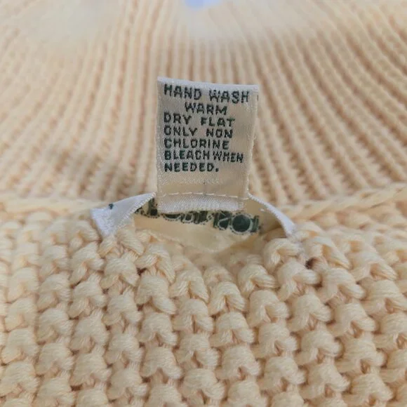 Vintage JW ROBINSON'S 90 Yellow Cotton Chunky Cable Knit Fisherman Sweater SizeM - Picture 14 of 17